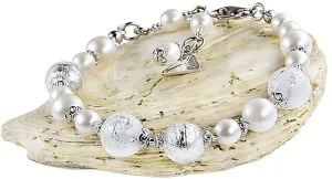 Lampglas Elegante bracciale White Romance con perle Lampglas con argento puro BV1