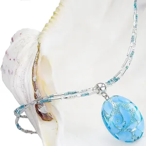 Lampglas Elegante collana Blue Lacecon perla Lampglas con argento puro NP4
