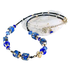 Lampglas Elegante collana Deep Blue con oro 24k e argento puro in perle Lampglas NCU50