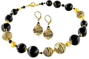 Lampglas Lussuosa parure di gioielliGolden Tiger in perle Lampglas con oro 24 carati CQ5 (collana, orecchini)