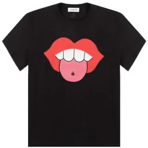 Lanvin Men's Applied Artwork Mouth T-Shirt Black - BLACK XS
