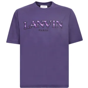 Lanvin Mens Curb Logo Appliquéd Cotton T-shirt Purple - XL PURPLE
