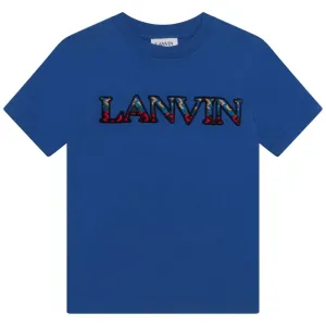 Lanvin Boys Camo Print Logo T Shirt Blue - 8Y Blue