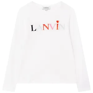 Lanvin Girls Logo Print Long Sleeved T-Shirt White - 10Y White