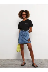 LC Waikiki Women's Standard Fit Printed Rodeo Jeans Skirt