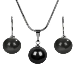 Levien Set moderno di collana e orecchini Pearl Black SET-041