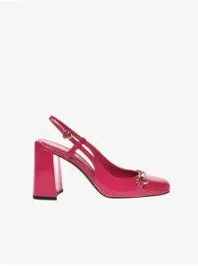 Dark Pink Women's Leather Heeled Sandals Love Moschino - Women