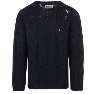 Maison Margiela Mens Distressed Cable Knit Jumper Navy - L NAVY