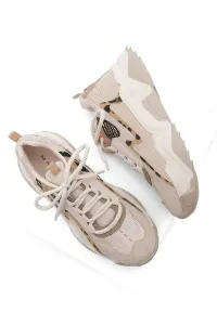 Marjin Women's High-Sole Sneakers Lace-Up Leopard Detail Sneakers Desya beige