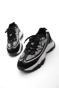 Marjin Women's Sneakers Snake Pattern Sequin High Soled Sneakers Petor black #2436580
