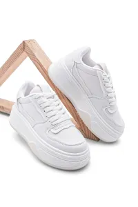 Marjin Women's Sneakers High Sole Lace-Up Sneakers Nefuz White #2561609