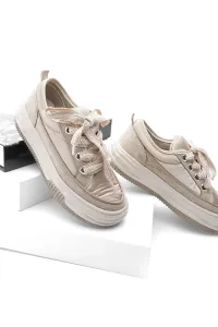 Marjin Women's Sneakers Thick Sole Sports Shoes Derivative Beige