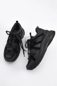 Marjin Women's Sneakers Lace-Up Thick Sole Sports Shoes Tale Black