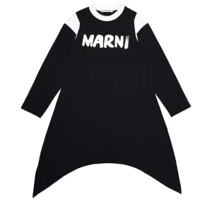 Marni Girls Jersey Dress With Asymmetrical Hem Black - 10Y BLACK