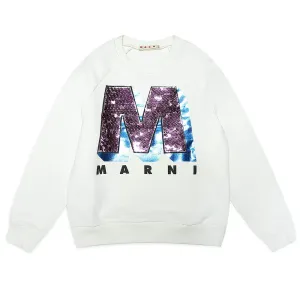 Marni Girls Sequin Logo Sweater White - 4Y WHITE