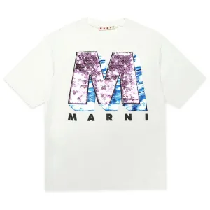 Marni Girls Sequin Logo T-shirt White - 6Y WHITE