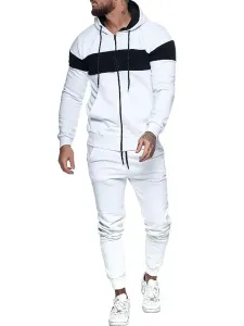 Activewear da uomo 2 pezzi maniche lunghe con cappuccio bianco #944104