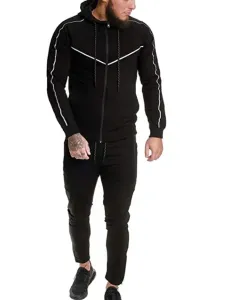 Activewear da uomo 2 pezzi maniche lunghe con cappuccio nero #944250