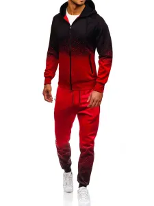 Activewear da uomo 2 pezzi maniche lunghe con cappuccio rosso #947406