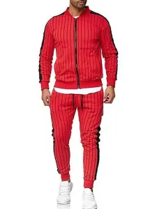 Activewear da uomo 2 pezzi maniche lunghe con scollo a maniche lunghe rosso