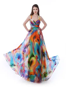 Arcobaleno stampato Halter Dress Prom Milanoo #347282