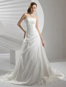 Avorio Wedding Dress senza spalline increspato perle-Abito da sposa #333213