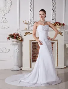 Vestito da sposa bianco affascinante in chiffon con scollo a cuore drappeggio laterale con strascico di corte #333368