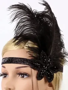 Carnevale Fascia Per Capelli Flapper 1920s 2023 The Great Gatsby Feather Headpieces Burgundy Women Accessori Vintage Costume Halloween #360475