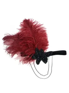 Carnevale Fascia Per Capelli Flapper 1920s 2023 The Great Gatsby Feather Headpieces Burgundy Women Accessori Vintage Costume Halloween #360476