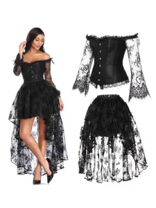 Scollo pizzo corsetto senza spalline nero donna bicolore ricamato classico corsetto #350905