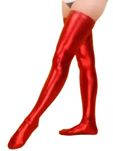 Calze lucide rosse in gomma metallizzata unisex per adulti Carnevale