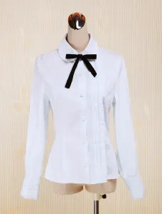 Bianco cotone Lolita camicetta maniche lunghe couverture collare Bow