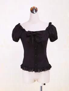 Camicetta Lolita nera in cotone con maniche corte #334826