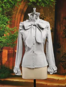 Camicia di cotone grigio elegante maniche lunghe Lolita #340872
