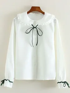 Fiocco bianco increspato cotone Lolita camicia donna #341858