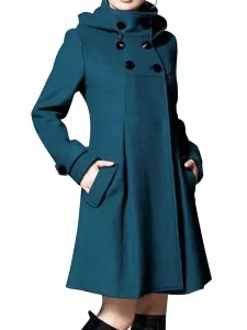 Cappotto Donna Collo Alto Maniche Lunghe Bottoni Casual Stretch Teal Winter Long Overcoat #476579