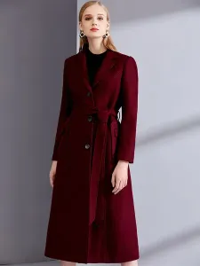 Cappotto modellante comodo monocolore in lana mista cintura