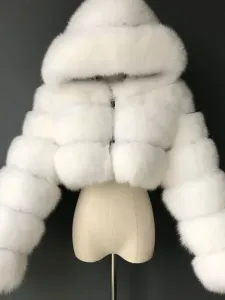 Cappotti di pelliccia sintetica bianca Giacca corta con cappuccio Capispalla invernale da donna #407462