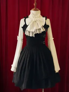 Nero Lolita Dress cinghie fibbie cotone abito per le donne #343840