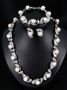 Perle Set di gioielli da sposa Strass Set di orecchini da sposa vintage Bracciale Set 3 pezzi