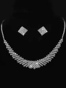 Set di gioielli da sposa Set di collana nuziale in rilievo di strass argento