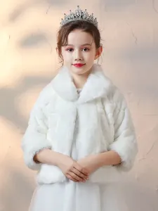 Flower Girl Avvolge Cappotto in pelliccia sintetica avorio a maniche lunghe Capispalla invernale Flower Girl #410009