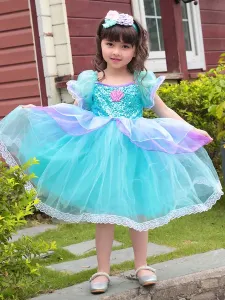 Costume da principessa per bambini Set di 2 pezzi Vestito da principessa in poliestere verde acqua #463913