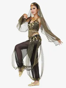 Carnevale Costume di Danza del Ventre 2023 Abito da Ballo in Bollywood di Chiffon Blu con Velo da Donna Halloween #336355