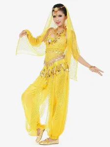 Carnevale Costume di Danza del Ventre 2023 Abito da Ballo in Bollywood di Chiffon Blu con Velo da Donna Halloween #336356