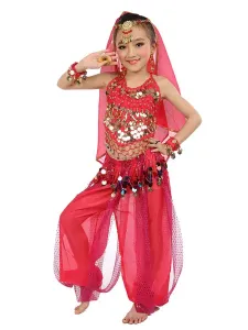 Carnevale Costumi per la danza del ventre 2023 indiani di Bollywood indiani senza maniche in chiffon blu per bambini Halloween #352311