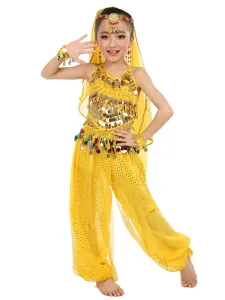 Carnevale Costumi per la danza del ventre 2023 indiani di Bollywood indiani senza maniche in chiffon blu per bambini Halloween #352315