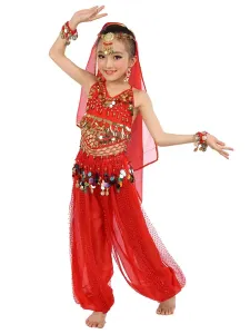 Carnevale Costumi per la danza del ventre 2023 indiani di Bollywood indiani senza maniche in chiffon blu per bambini Halloween