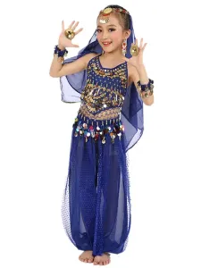 Carnevale Costumi per la danza del ventre 2023 indiani di Bollywood indiani senza maniche in chiffon blu per bambini Halloween #352323