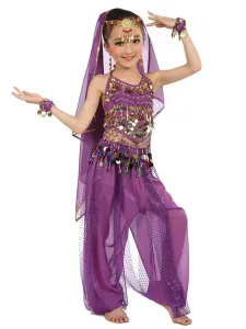 Carnevale Costumi per la danza del ventre 2023 indiani di Bollywood indiani senza maniche in chiffon blu per bambini Halloween #352327